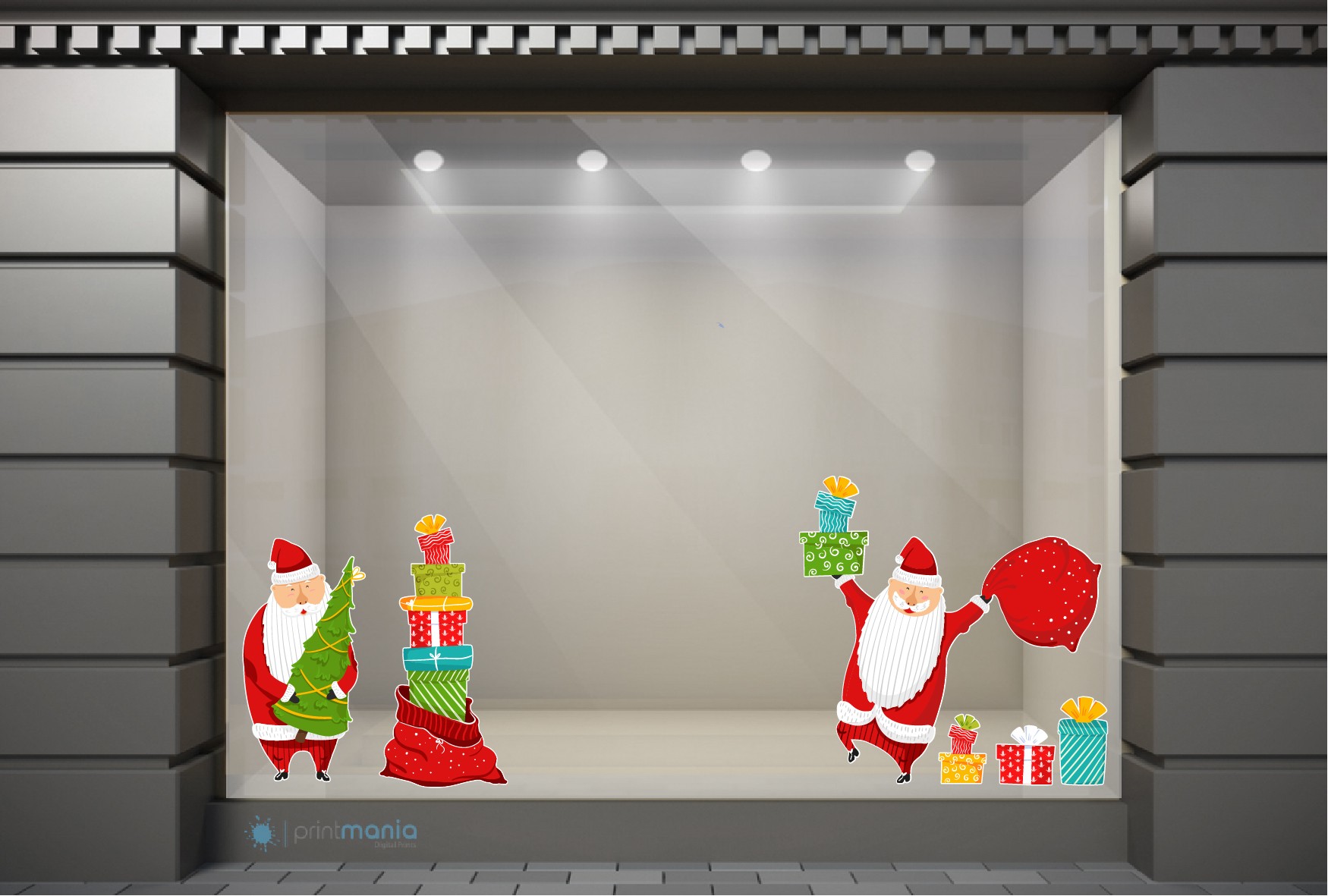 XSM101 Χριστουγεννιάτικα Αυτοκόλλητα Βιτρίνας / Τοίχου - Άγιος Βασίλης με Δώρα